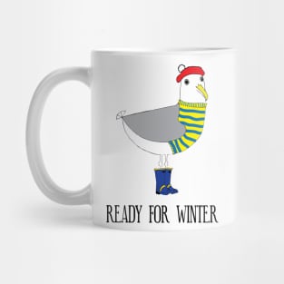 Cute Seagull - ready for winter -  stripy jumper and rubber wellies Mug